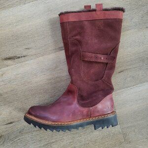 J Shoes Fur Lined Leather and Suede Boots Oxblood/ Blackberry Wine Size 8